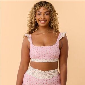 NWT Blogilates Ruffle Corset Sports Bra - Pink Floral- 1X